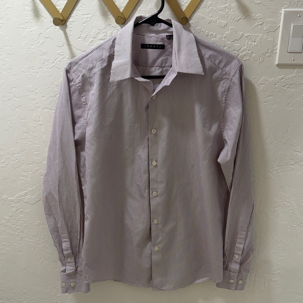 Theory Men's Purple Striped Dress Shirt - Medium